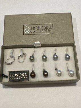 HONORA 925 Sterling Silver 7mm Freshwater Pearl Earrings 4 Pairs NIB